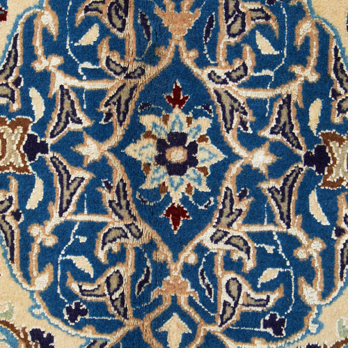 Cream & Blue Nain Wool Persian Rug