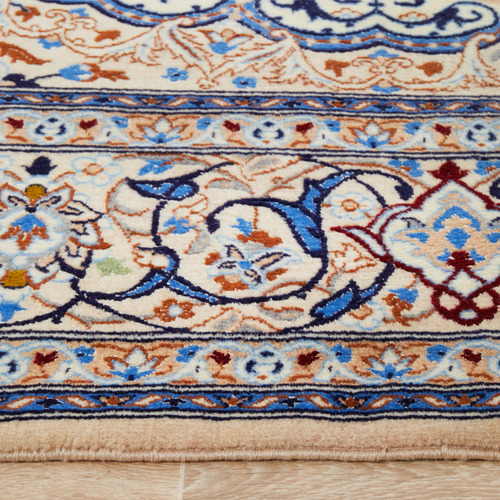 Blue & Cream Wool Persian Nain Rug