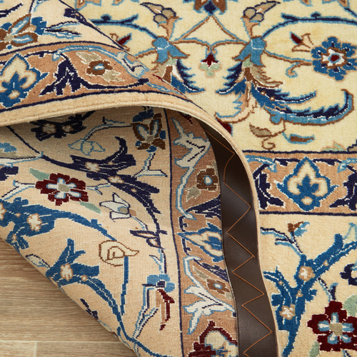 Cream & Blue Nain Wool Persian Rug
