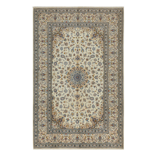 Beige & Blue Persian Medallion Hand-Knotted Wool Rug