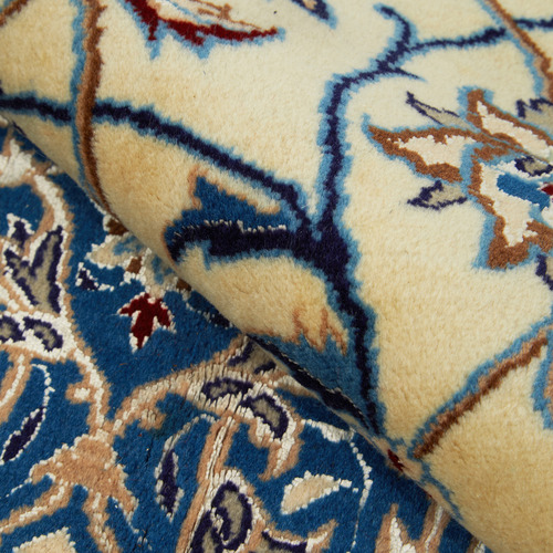 Cream & Blue Nain Wool Persian Rug