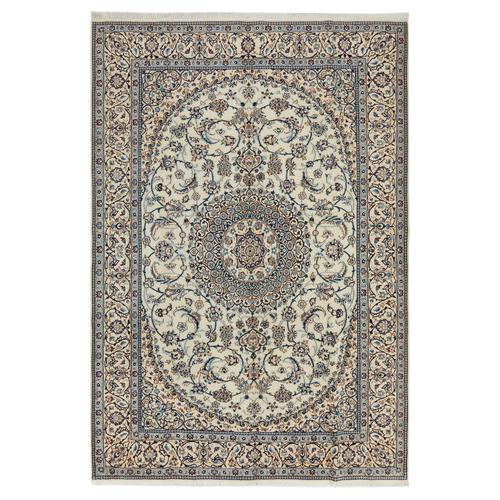 Cream Persian Medallion Hand-Knotted Wool Rug