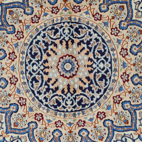Blue & Cream Wool Persian Nain Rug