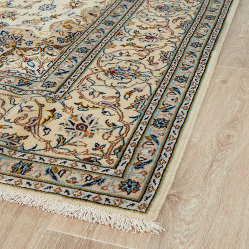 Beige & Blue Persian Medallion Hand-Knotted Wool Rug