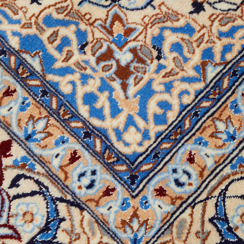 Blue & Cream Wool Persian Nain Rug