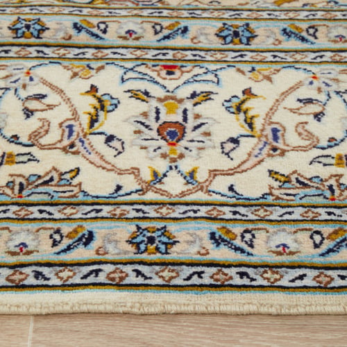 Beige & Blue Persian Medallion Hand-Knotted Wool Rug
