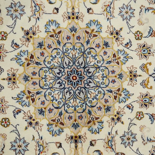 Beige & Blue Persian Medallion Hand-Knotted Wool Rug