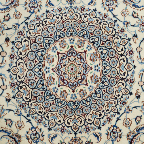 Cream Persian Medallion Hand-Knotted Wool Rug