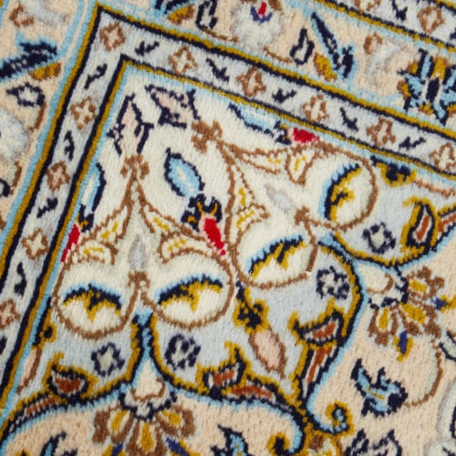 Beige & Blue Persian Medallion Hand-Knotted Wool Rug