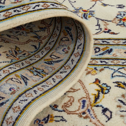 Beige & Blue Persian Medallion Hand-Knotted Wool Rug