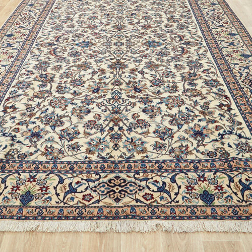 Beige Persian Floral Hand-Knotted Wool Rug