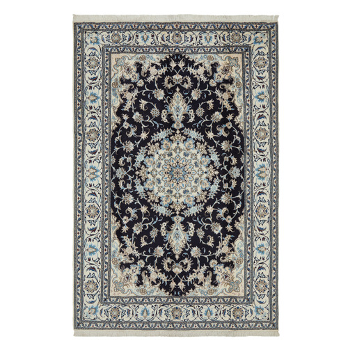 Blue Persian Medallion Hand-Knotted Wool Rug