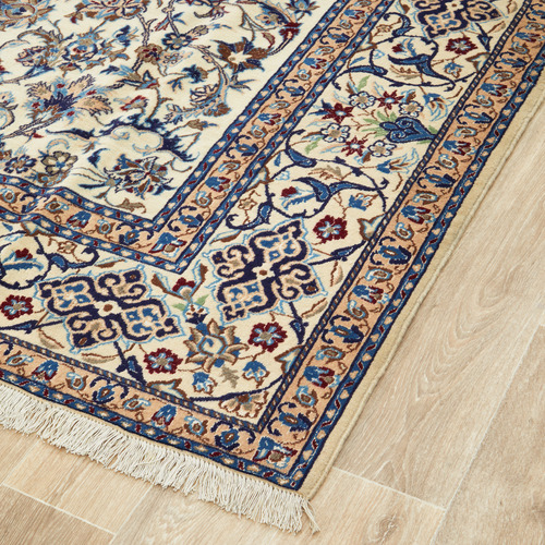 Beige Persian Floral Hand-Knotted Wool Rug