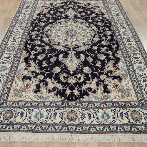 Blue Persian Medallion Hand-Knotted Wool Rug