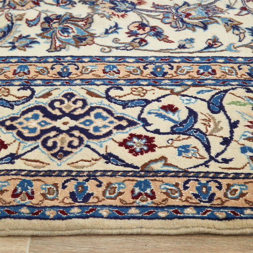 Beige Persian Floral Hand-Knotted Wool Rug