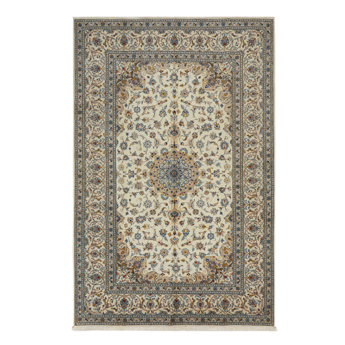 Beige & Blue Persian Hand-Knotted Wool Rug