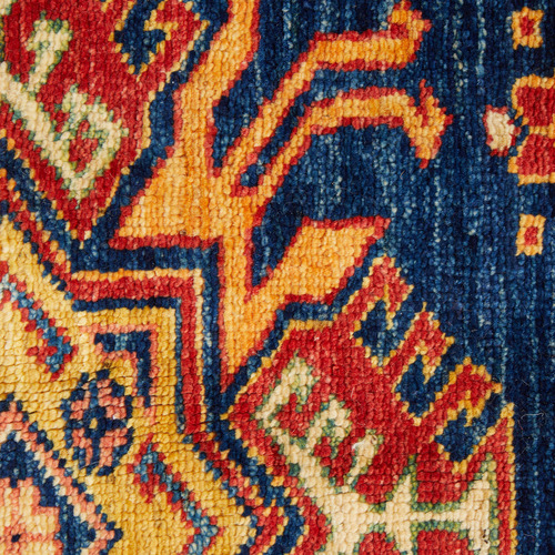 Beige & Blue Persian Hand-Knotted Wool Square Rug