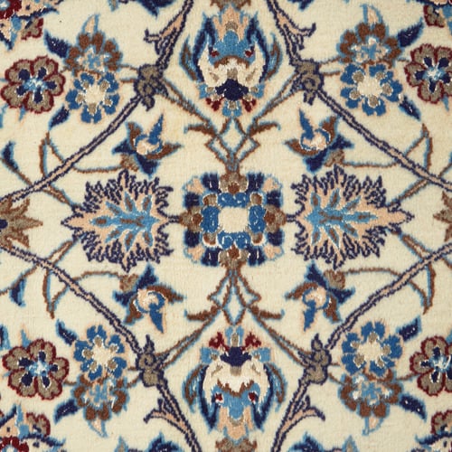 Beige Persian Floral Hand-Knotted Wool Rug