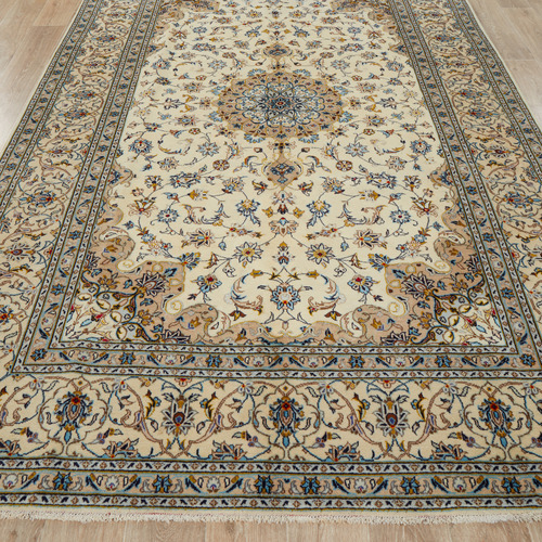 Beige & Blue Persian Hand-Knotted Wool Rug