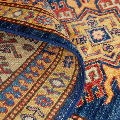 Beige & Blue Persian Hand-Knotted Wool Square Rug