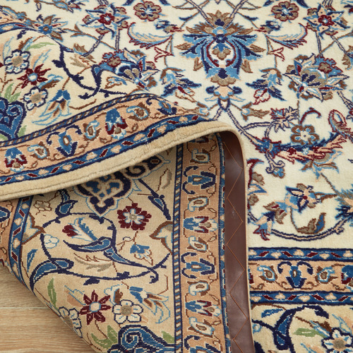 Beige Persian Floral Hand-Knotted Wool Rug