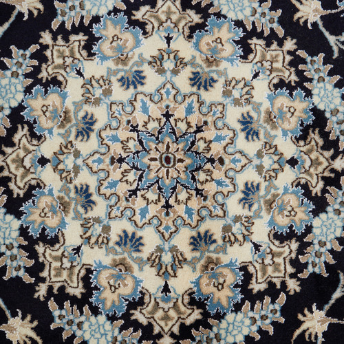 Blue Persian Medallion Hand-Knotted Wool Rug