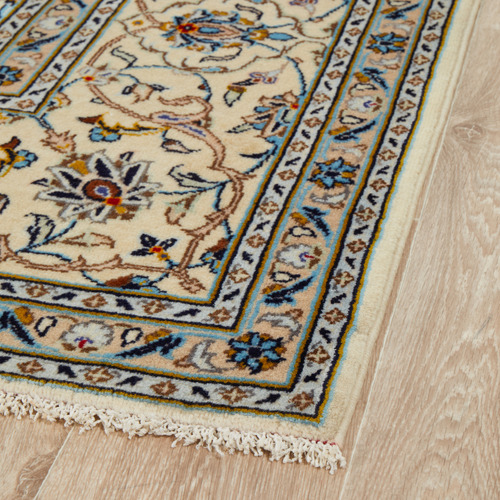 Beige & Blue Persian Hand-Knotted Wool Rug