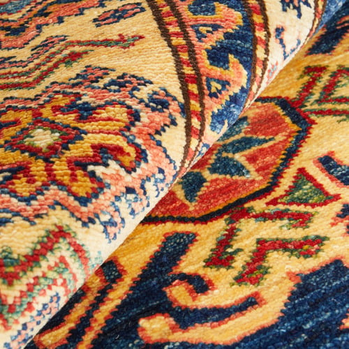 Beige & Blue Persian Hand-Knotted Wool Square Rug