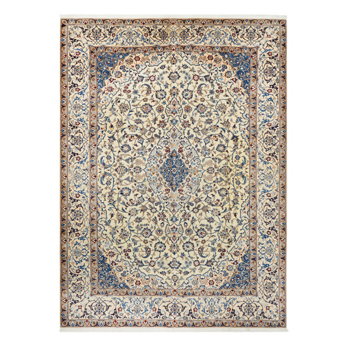 Cream & Blue Nain Wool Persian Rug