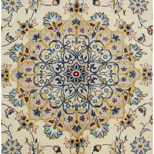 Beige & Blue Persian Hand-Knotted Wool Rug