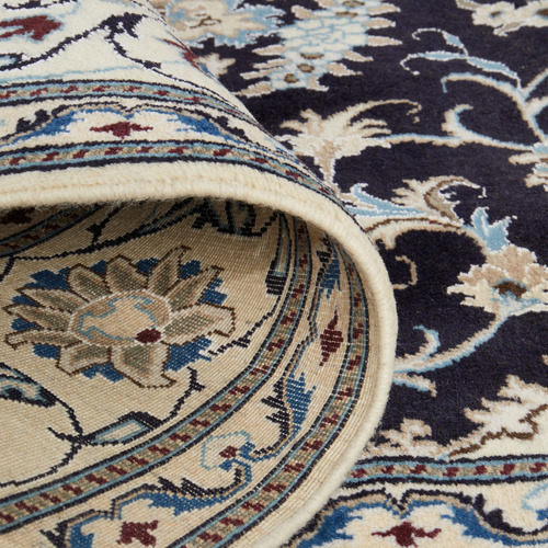 Blue Persian Medallion Hand-Knotted Wool Rug