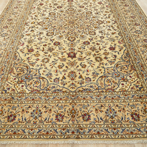 Beige Persian Hand-Knotted Wool Rug