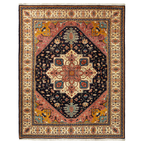 Cream & Pink Persian Medallion Hand-Knotted Rug