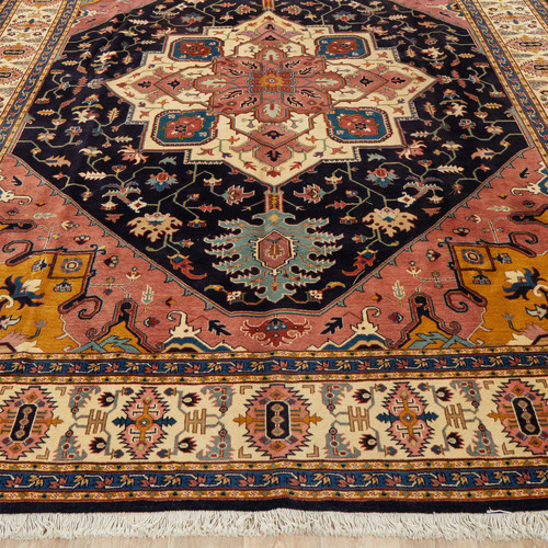 Cream & Pink Persian Medallion Hand-Knotted Rug