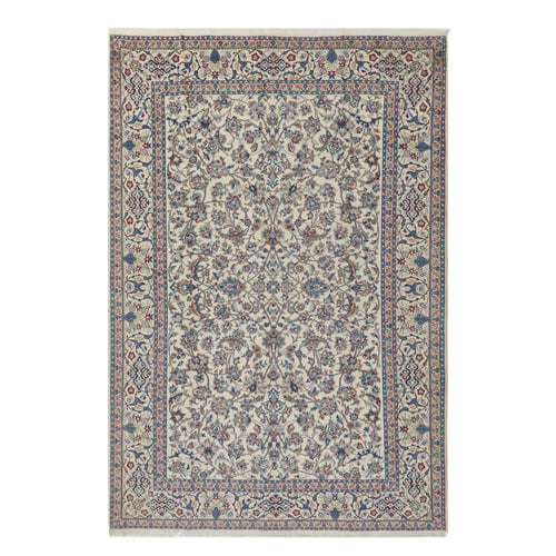 Beige Persian Floral Hand-Knotted Wool Rug
