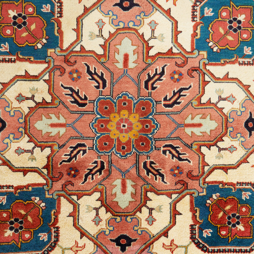 Cream & Pink Persian Medallion Hand-Knotted Rug