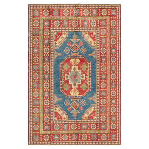 Red & Blue Persian Medallion Hand-Knotted Rug