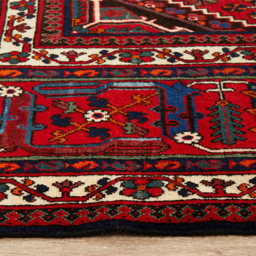Red Persian Hand-Knotted Wool Rug