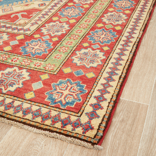 Red & Blue Persian Medallion Hand-Knotted Rug