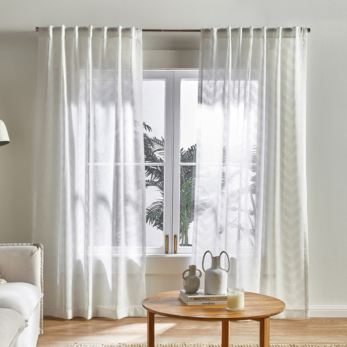 White Chevron Concealed Tab Top Curtains