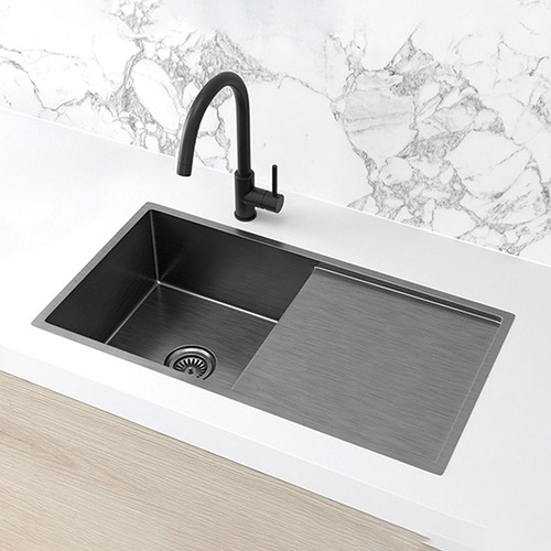 Meir Robi Steel Single Kitchen Sink with Drainboard | Temple & Webster