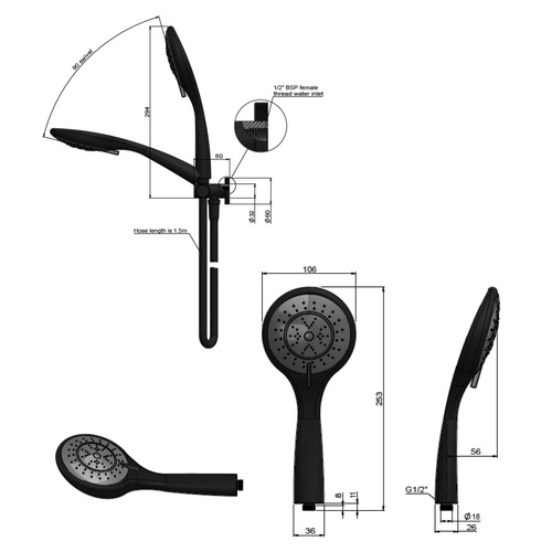 Round Hand-Held Shower on Bracket