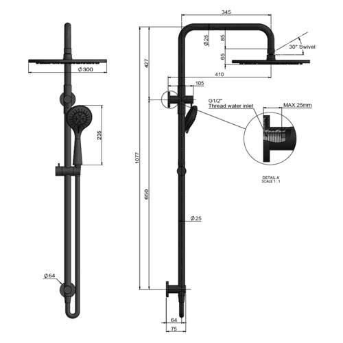 Brass Round 3 Function Twin Shower
