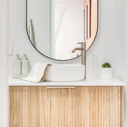 Tall Champagne Curved Basin Mixer