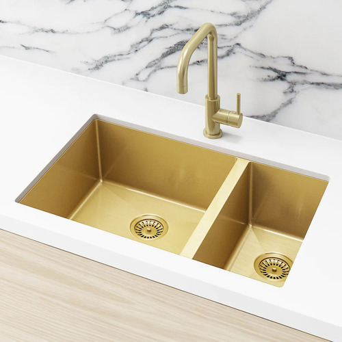 W67 x D44cm Brushed Gold Stainless Steel Double Kitchen Sink Bowl