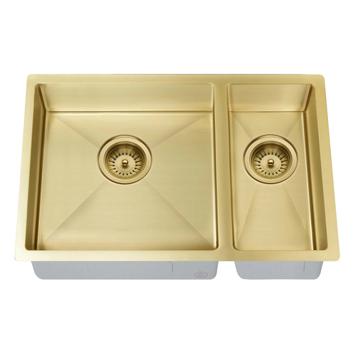 W67 x D44cm Brushed Gold Stainless Steel Double Kitchen Sink Bowl
