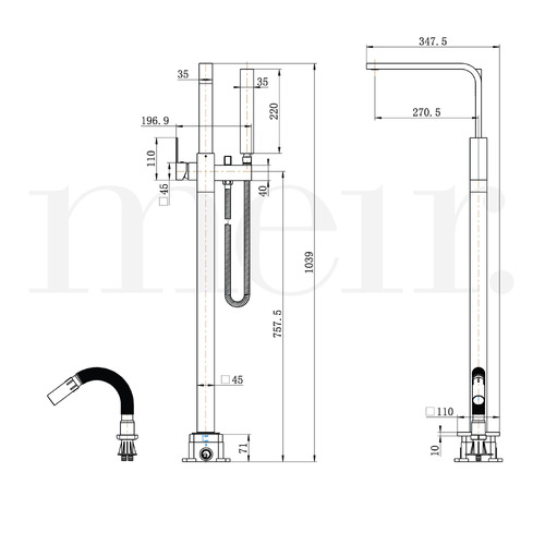 104cm Matte Black Freestanding Bath Spout & Hand-Held Shower Set
