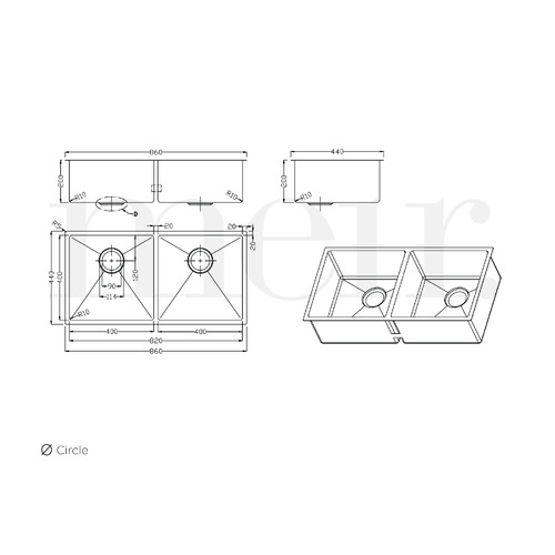 W86 x D44cm Stainless Steel Double Kitchen Sink Bowl