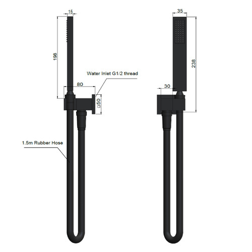 Matte Black Square Hand-Held Shower on Bracket