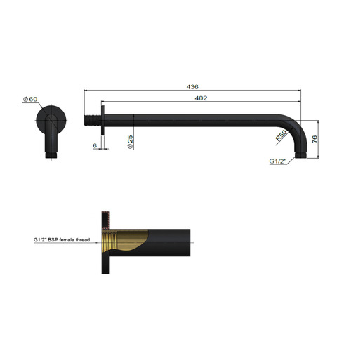 Round Agatha Brass Curved Shower Arm